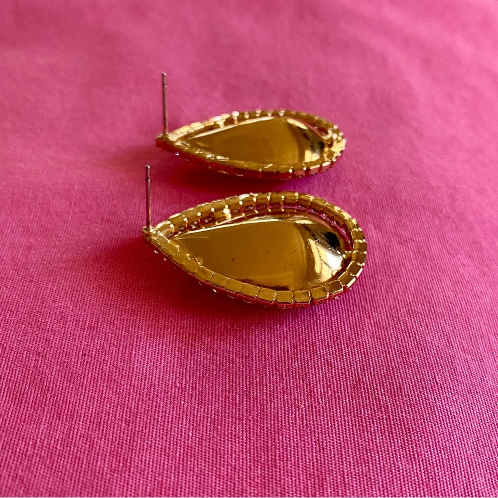 Natasha Couture Gold Hazel Teardrop Earring Studs Rhinestone Encrusted Outline - Picture 5 of 7